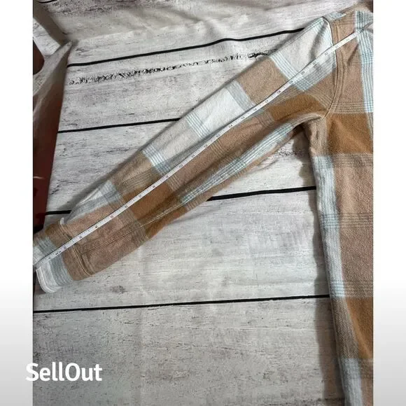 PrAna  Women's Plaid Flannel Snap -Up Shirt Brown Size L Casual Cozy Fall Winter - Picture 6 of 11